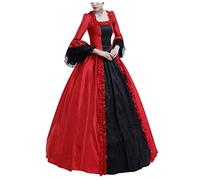 MaNMaNing Deguisement Halloween Femme Robe De Bal Gothique Manches Trompette Dentelle Rétro Style Cour Médiévale Imprimé Floral pour Automne Hiver Deguisement Robe Longue