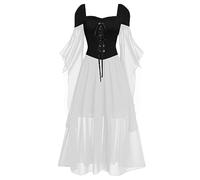 MaNMaNing Déguisement Halloween Femme Robe Longue Unie Maille Dentelle Jupe Ample Laçage Style Sorcière Déguisement Élégant 2023