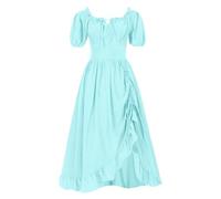 MaNMaNing Déguisement Halloween Femme Robe Taille Cintrée Manches Courtes Col Carré A Ligne Volants Jupe Haute Basse Déguisement Renaissance Élégant