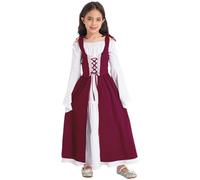 MaNMaNing Deguisement Halloween Fille Robe Médiévale Col Carré Corset Renaissance Vintage Fête Cosplay Tissu Doux Taille Enfant Confortable Style Historique Deguisement Princesse Fille