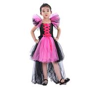 MaNMaNing Deguisement Halloween Fille Robe Sorcière Arc-en-Ciel Tulle Traîne pour Défilé Fête Théâtre Deguisement Princesse Fille