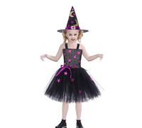 MaNMaNing Déguisement Halloween Fille Robe Sorcière Fête Cosplay Scène Tulle Princesse Déguisement Élégant pour Enfant