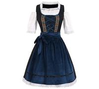 MaNMaNing Dirndl Traditionnel Femme Costume Oktoberfest Fête De La Bière Jupe Tablier Blouse Dentelle pour Événement Carnaval Spectacle Scénique Style Allemand Authentique