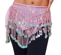 MaNMaNing Écharpe de Hanche Danse du Ventre pour Performance et Pratique à Franges Multicolores Sequins Tenue de Carnaval pour Déguisement et Soirée