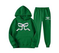 MaNMaNing Ensemble Hiver Femme 2 Pièces Sweat à Capuche Imprimé Nœud Papillon Confortable Tenue Chaude et Mignonne Style Féminin et Romantique