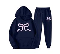 MaNMaNing Ensemble Hiver Femme 2 Pièces Sweat à Capuche Imprimé Nœud Papillon Confortable Tenue Chaude et Mignonne Style Féminin et Romantique
