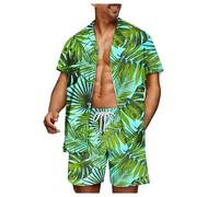MaNMaNing Ensemble Homme Été Chic Tenue Île Décontractée Chemise Imprimé Tropical Et Short Pour Se Détendre Avec Style Idéal Vacances Ensemble Short Chemise Homme En Lin
