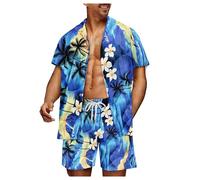 MaNMaNing Ensemble Homme Été Chic Tenue Île Décontractée Chemise Imprimé Tropical Et Short Pour Se Détendre Avec Style Idéal Vacances Ensemble Short Chemise Homme En Lin