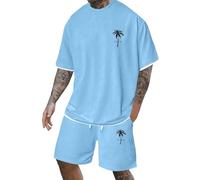 MaNMaNing Ensemble Homme Été Sport Décontracté Avec T-Shirt Style Faux Deux Couches Manches Courtes Et Short Grande Taille Tenue De Plage Sportswear Homme Tendance