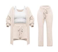 MaNMaNing Ensemble Maison Femme 4 Pièces Cardigan Gilet Short et Pantalon Confortable Tenue Lounge et Décontractée Completeness Variété de Styles