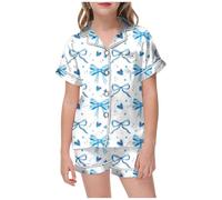 MaNMaNing Ensemble Pyjama Fille ado Saint Valentin imprimé Manches Courtes Blouse à Boutons Short vêtement de Sommeil Doux avec Poches