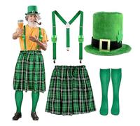 MaNMaNing Ensemble Serveur Saint-Patrick Tablier Vichy Vert Chapeau Haut pour Fête Irlandaise Carnaval Événement Costume Traditionnel Élégant Complet