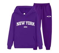 MaNMaNing Ensemble Sportif Unisex Sweat à Capuche Imprimé New York et Pantalon Confortable Tenue Coordonnée pour Couples Style Urbain et Voyageur