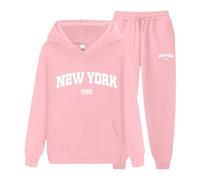 MaNMaNing Ensemble Sportif Unisex Sweat à Capuche Imprimé New York et Pantalon Confortable Tenue Coordonnée pour Couples Style Urbain et Voyageur