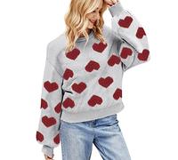 MaNMaNing Femme Sweat Saint-Valentin Sweatshirt Femme Coton Pull Long Valentines Day Pull Laine Plaid Stitch Tee Shirt Couple Sweatshirts Sweats À Capuche Oversize