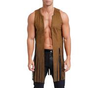 MaNMaNing Gilet carnaval homme hippie franges indien pour festival musique bohème style années 60 design suédé et tendance gilet festif carnaval homme