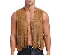 MaNMaNing Gilet carnaval homme style hippie franges indien pour festival musique bohème années 60 design suédé et élégant gilet festif carnaval homme