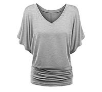 MaNMaNing Haut Ample Femme Grande Taille V, Blouse Manches Chauve-Souris Ourlet Plissé, Tunique Casual Fluide Confort, Vêtement Polyvalent Carnaval avec Poches
