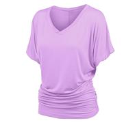 MaNMaNing Haut Ample Femme Grande Taille V, Blouse Manches Chauve-Souris Ourlet Plissé, Tunique Casual Fluide Confort, Vêtement Polyvalent Carnaval avec Poches
