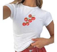MaNMaNing Haut Femme d'Été - Manches Courtes - Imprimé Fruit Taille Courte Tissu Élastique Coupe Slim Style Jeune et Dynamique Années 90