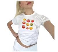 MaNMaNing Haut Femme d'Été - Manches Courtes - Imprimé Fruit Taille Courte Tissu Élastique Coupe Slim Style Jeune et Dynamique Années 90