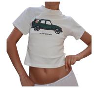 MaNMaNing Haut Femme d'Été - Manches Courtes - Imprimé Fruit Taille Courte Tissu Élastique Coupe Slim Style Jeune et Dynamique Années 90
