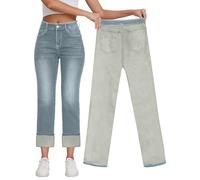 MaNMaNing Jean Femme Doublé en Polaire pour l'hiver - Taille Haute et Coupe Droite - Confortable et Chaud Idéal pour Un Port Quotidien