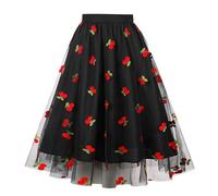 MaNMaNing Jupe a Ligne Grande Taille Maille brodée Cerises Haute Taille Ample 120 200 pounds Jupe Grande Cerises Femme