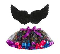 MaNMaNing Jupe Tutu Patchwork avec Ailes pour Fille déguisement Carnaval fête Halloween Danse Ballet Tulle Bouffant Jupe colorée Costume Enfant fête Danse créative Loisir Plume