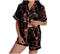 MaNMaNing Nouveau Pyjama Court Femme Halloween 2024 - Imprimé Tendance et Textile Respirant - Ensemble de Nuit Festif et Confortable
