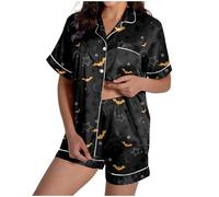 MaNMaNing Nouveau Pyjama Court Femme Halloween 2024 - Imprimé Tendance et Textile Respirant - Ensemble de Nuit Festif et Confortable