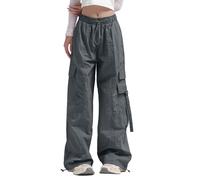 MaNMaNing Pantaloni Cargo a Gamba Larga da Donna Con tasca Laterale a Vita Media da Viaggio Streetwear Pantaloni larghi Ed elastici Con Coulisse Alla caviglia