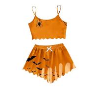 MaNMaNing Pyjama Court Femme à Imprimé Cartoon Halloween - Ensemble Décontracté et Léger, Parfait pour Dormir ou se Détendre en S’ Amusant