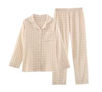 MaNMaNing Pyjama Femme Printemps/Été - Vichy Double Épaisseur en Coton - Léger et Respirant Style Rétro et Élégant Portable à l'Extérieur comme Tenue Décontractée