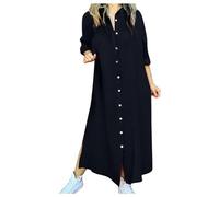 MaNMaNing Robe Chemise en Lin Femme Col Rabattu Manches Longues Ouverture Devant Coupe Ample Un Modèle Élégant Et Polyvalent pour Le Travail Ou Les Loisirs Robe Lin Femme Chic