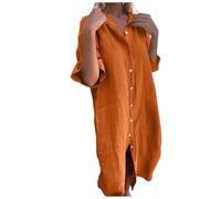 MaNMaNing Robe Chemise en Lin Femme Manches Trois Quarts Coupe Ample Un Modèle Décontracté pour Le Printemps Et L'Été Robe Lin Femme Chemise