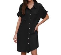 MaNMaNing Robe Courte en Lin Femme Col V Manches Courtes Coupe Ample Un Modèle Basique Et Confortable pour Un Look Décontracté Et Frais Idéal pour L'Été Robe Lin Femme Été