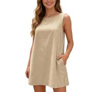 MaNMaNing Robe Courte en Lin Femme Dos Nu sans Manches Coupe Ample Un Modèle Tendance Et Léger pour L'Été Robe Lin Femme Été