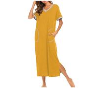 MaNMaNing Robe de Nuit Femme Courte - Manches Courtes - Poches Coton Doux Longueur Genou Confortable et Pratique