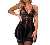 MaNMaNing Robe de Nuit Femme Sensuelle - Imitation Soie - Dos Nude Bretelles Dentelle Tenue Séduisante Taille S-XXL