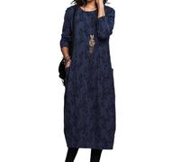 MaNMaNing Robe Décontractée Femme Manches Longues Col Rond Imprimé Floral Poches Ligne A Fluide Élégante Versatile Robe