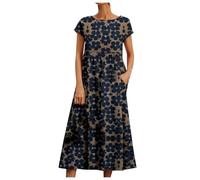 MaNMaNing Robe en Lin Femme Col Rond Coupe A Coupe Ample Grande Taille Un Modèle Élégant Et Intemporel pour Toutes Les Morphologies Robe Lin Femme Grande Taille