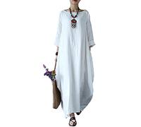 MaNMaNing Robe en Lin Femme Manches Longues Un Modèle Simple Et Élégant pour La Mi-Saison Une Coupe Confortable Et Intemporelle pour Un Look Quotidien Décontracté Robe Lin Femme Manches Longues