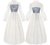 MaNMaNing Robe Femme Costume Fée Style Renaissance Médiéval Victorien Pirate Grande Robe À Manches Longues Et Jupe Ample pour Femmes Et Cérémonies