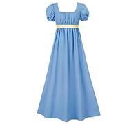 MaNMaNing Robe Femme Satin Ceinture Volants Manches Bouffantes Taille Empire Style Cour Et Élégant Grande Robe À Nœud Papillon Et Jupe Évasée pour Cérémonies Soirées