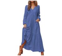 MaNMaNing Robe Longue en Lin Femme Manches Longues Jupe Évasée Coupe Confortable Un Modèle Élégant Et Polyvalent Disponible en Plusieurs Coloris Robe Lin Femme Longue
