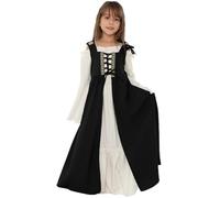 MaNMaNing Robe Médiévale pour Enfants Col Carré Taille Ajustable Style Renaissance Rétro Tenue Carnaval pour Enfants