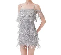 MaNMaNing Robe sans Manches À Franges pour Une Soirée avec Jupe Femme Jupe Tulle Femme A Paillette Costume Carnaval Deguisement Carnaval Venise