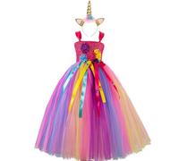 MaNMaNing Robe Tutu Fleurs Halloween pour Fille déguisement Carnaval fête Halloween Danse Ballet Tulle Bouffant Robe Longue avec tête Costume Enfant fête Danse créative Loisir