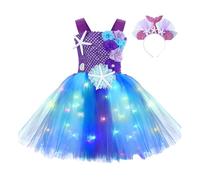 MaNMaNing Robe Tutu LED sirène pour Fille déguisement Carnaval fête Halloween Danse Ballet Tulle Bouffant Robe Lumineuse Costume Enfant fête Danse créative Loisir Brillant